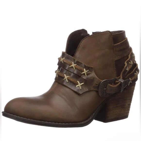 Very Volatile Azusa Strap Genuine Leather Bootie In Brown Size 6.5 - Picture 1 of 8